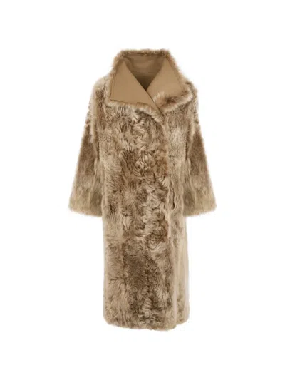 Yves Salomon Reversible Shearling Coat In Brown