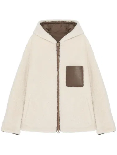 Yves Salomon Reversible Shearling Hooded Jacket In Nude
