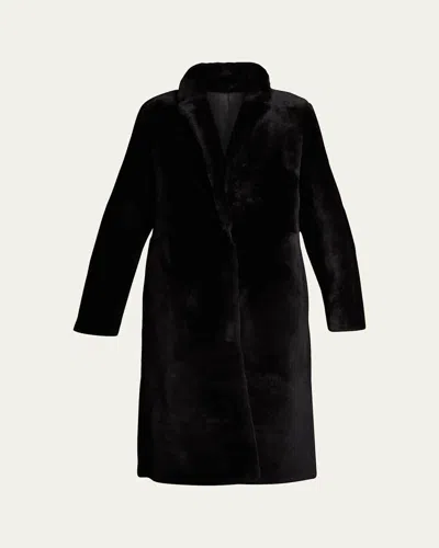 Yves Salomon Reversible Silky Merino Lamb Coat In Black