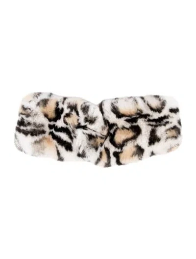 Pre-owned Yves Salomon Rex Rabbit Animal Print Headband W/tags In White