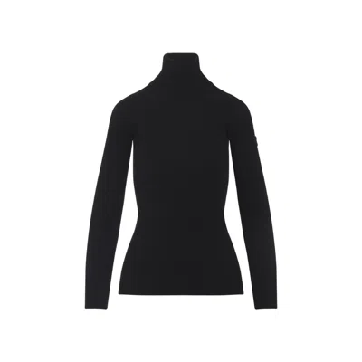 Yves Salomon Ribbed Black Wool And Cashmere Turtleneck Sweater