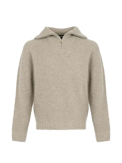 Yves Salomon Ribbed-knit Half-zip Sweater In Neutral