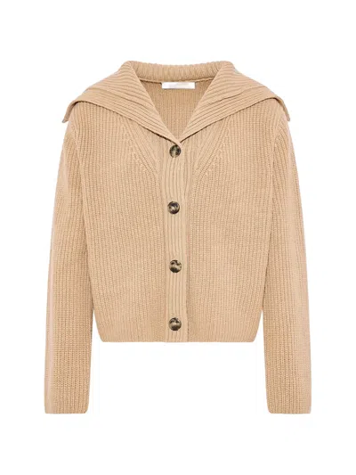 Yves Salomon Ribbed-knit Sailor-collar Cardigan In Gold