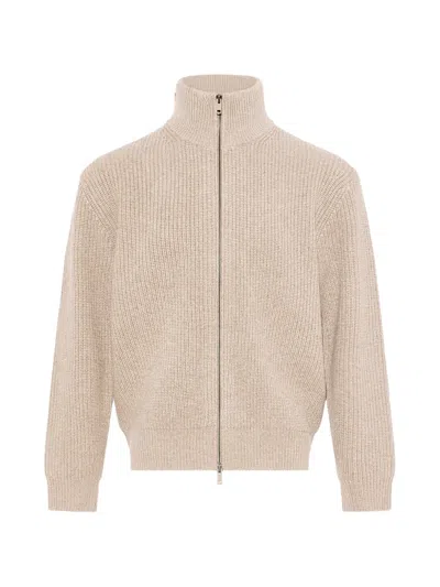 Yves Salomon Ribbed-knit Zip-up Cardigan In Neutral