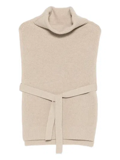 Yves Salomon Roll-neck Belted Ribbed Knit Tank Top In Brown