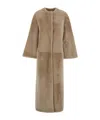 Yves Salomon Round-neckline Concealed-fastening Coat In Neutral
