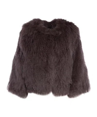 Yves Salomon Round Neck Long-sleeved Coat In Black