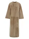 Yves Salomon Round-neckline Concealed-fastening Coat In Neutral