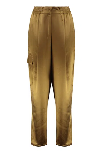 Yves Salomon Satin Trousers In Brown