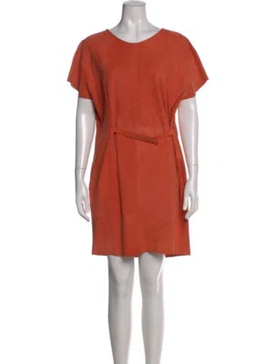 Pre-owned Yves Salomon Scoop Neck Mini Dress In Orange