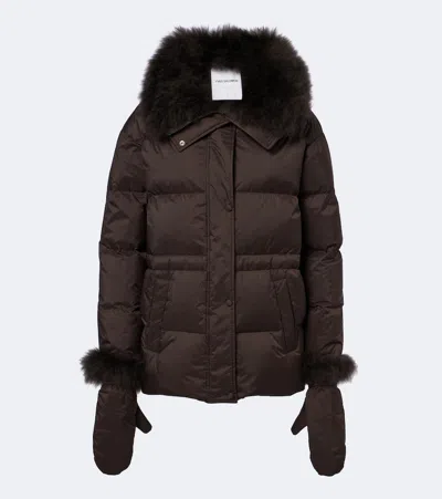 Yves Salomon Set Of Calf-hair Trimmed Down Jacket And Gloves In Brown