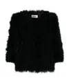 Yves Salomon Cropped Feathered Satin Jacket In Black