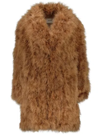 Yves Salomon Shawl-collar Feather Coat In Brown