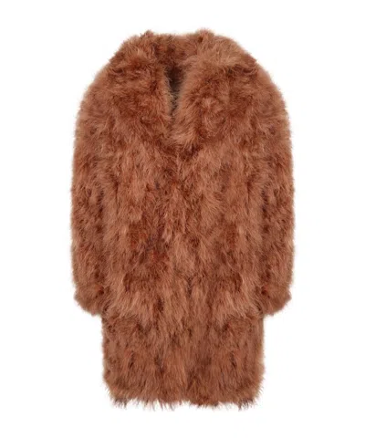 Yves Salomon Shawl-collar Feather Coat In Brown