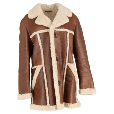 Yves Salomon Shear-lined Coat In Brown Leather