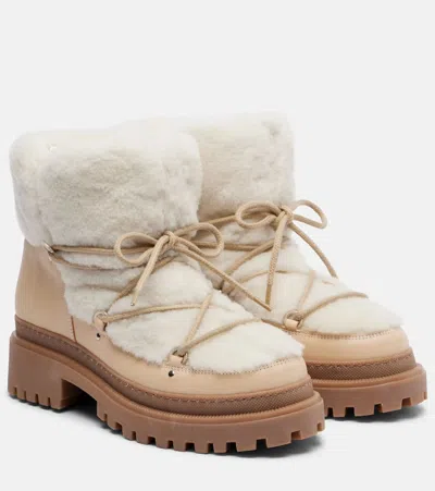 YVES SALOMON SHEARLING AND LEATHER ANKLE BOOTS