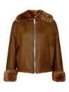 Yves Salomon Shearling Boxy Jacket In Brown