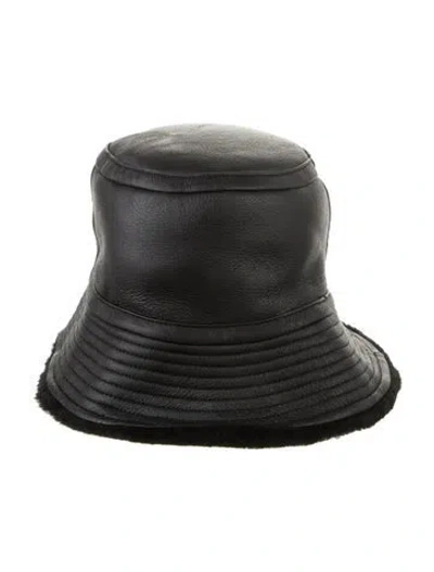 Pre-owned Yves Salomon Shearling Bucket Hat In Black