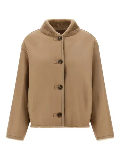 Yves Salomon Shearling Buttoned Leather Coat In Neutral