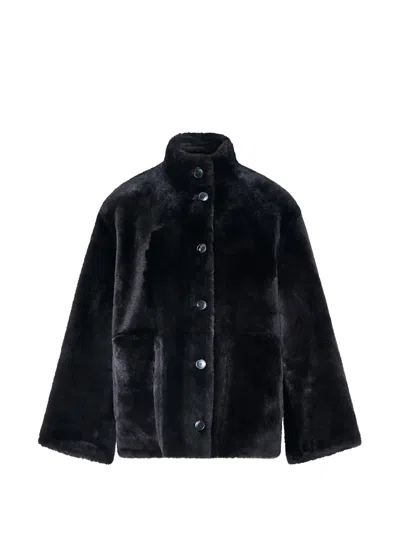 Yves Salomon Short Single-breasted Cape Coat In Black