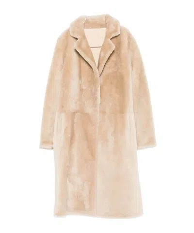 Yves Salomon Shearling Coat In Neutral