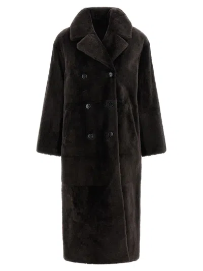 Yves Salomon Shearling Coat In Brown