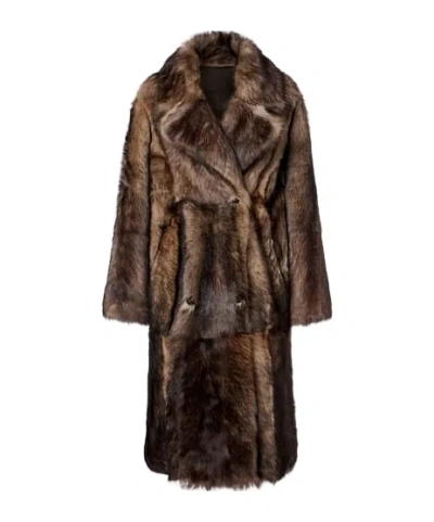 Yves Salomon Shearling Coat In Brown