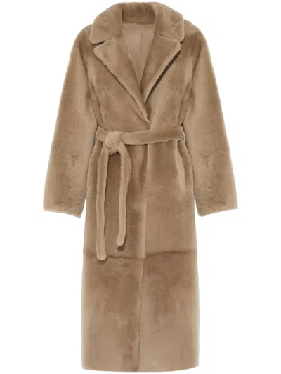 Yves Salomon Shearling Coat In Brown