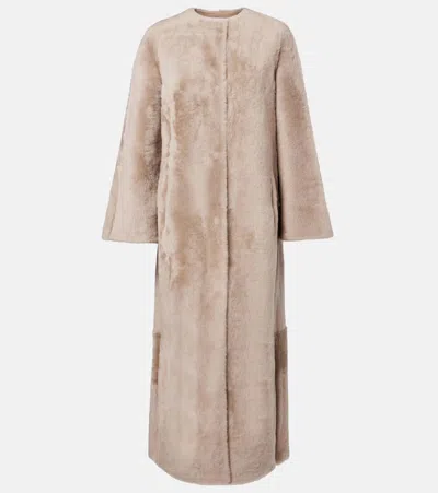 Yves Salomon Shearling Coat In Neutral