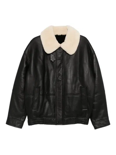 Yves Salomon Shearling-collar Jacket In Black