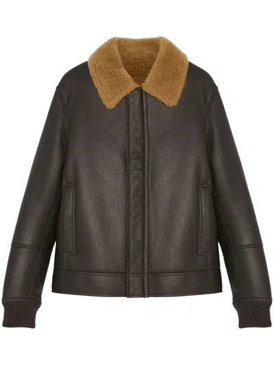 Yves Salomon Shearling-collar Jacket In Brown