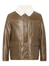 Yves Salomon Shearling Collar Leather Jacket In Brown