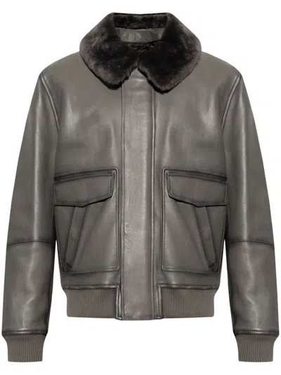 Yves Salomon Shearling-collar Leather Jacket In Black