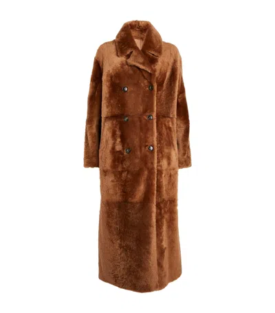 Yves Salomon Shearling Double-breasted Coat In Beige