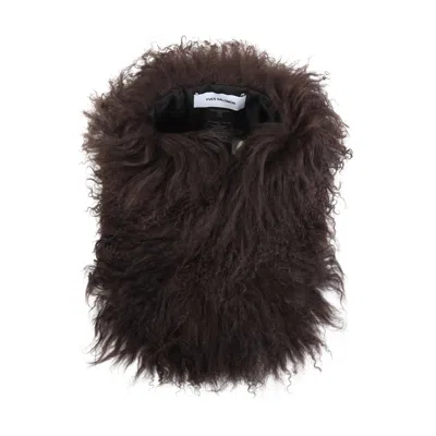 Yves Salomon Shaggy Lamb-fur Collar Scarf With Fringed Edges In Brown