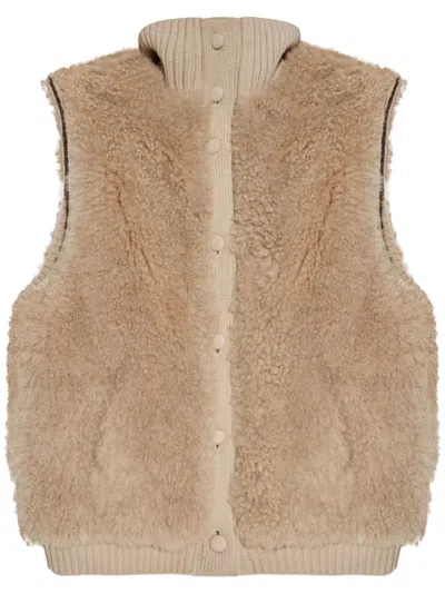 Yves Salomon Shearling Gilet In Nude