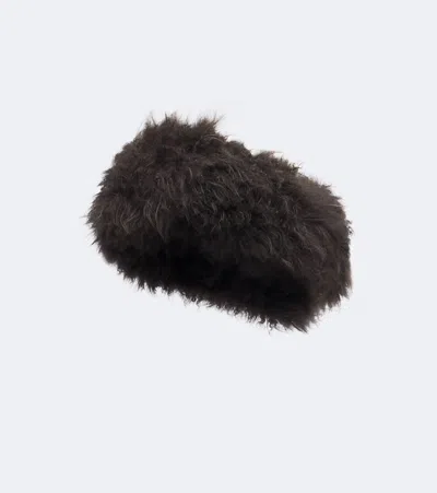 Yves Salomon Shearling Headband In Brown