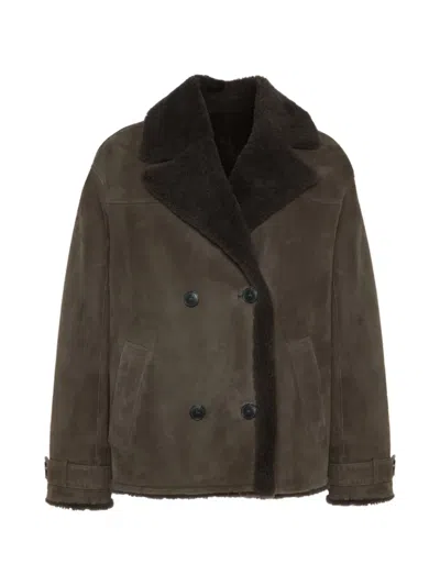 Yves Salomon Shearling Jacket In Green