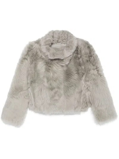 Yves Salomon Shearling Jacket In Grey
