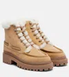 Yves Salomon Shearling-lined Suede Lace-up Boots In Brown