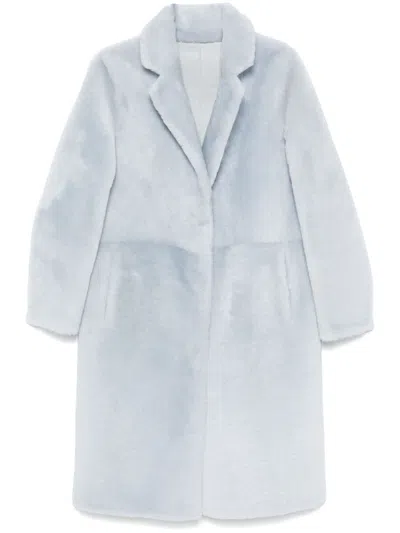 Yves Salomon Shearling Reversible Coat In Blue