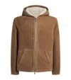 Yves Salomon Shearling Reversible Hooded Jacket In Brown