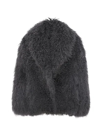 Yves Salomon Shearling Shawl-lapel Jacket In Gray