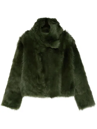 Yves Salomon Shearling Short Jacket In Green
