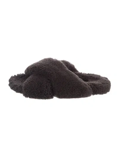 Pre-owned Yves Salomon Shearling Slides In Brown