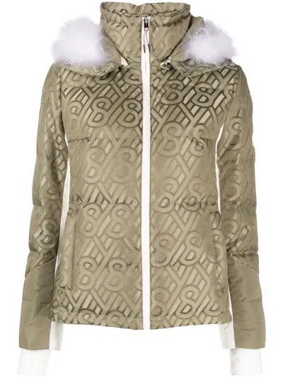 Yves Salomon Monogram-pattern Hooded Puffer Jacket In Green