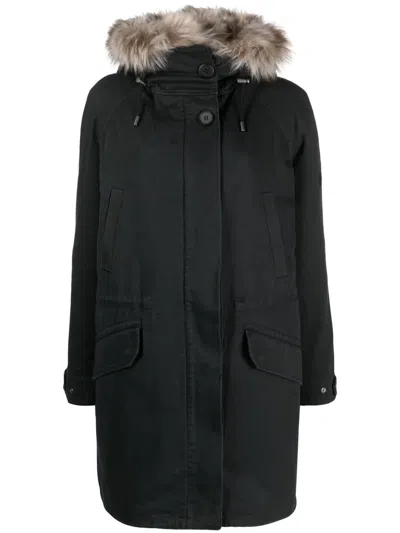 Yves Salomon Shearling-trim Gabardine Parka In Black