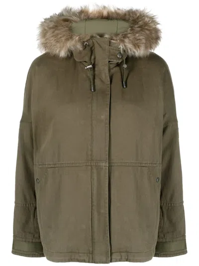 Yves Salomon Shearling-trim Hooded Jacket In Green