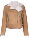 Yves Salomon Shearling-trim Leather Biker Jacket In Neutrals