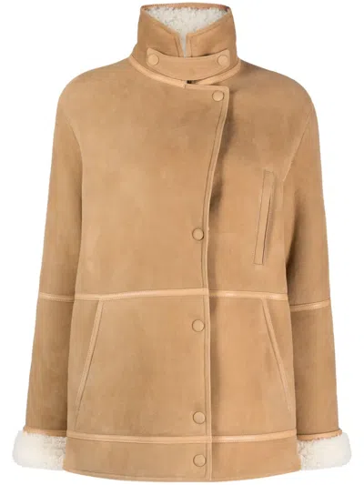 Yves Salomon Shearling-trim Press-stud Jacket In Nude